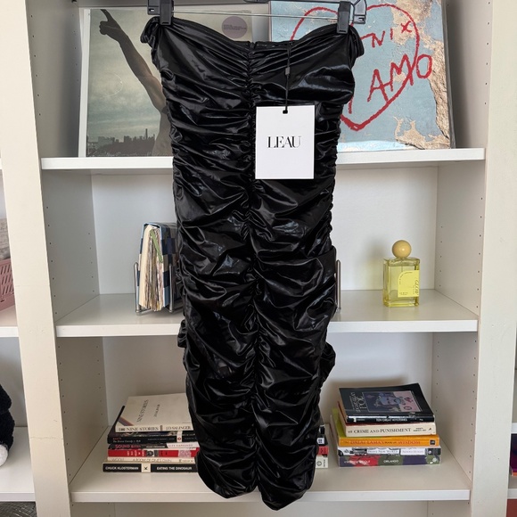 NWT LEAU Black Luna Latex Midi Dress - Picture 5 of 7